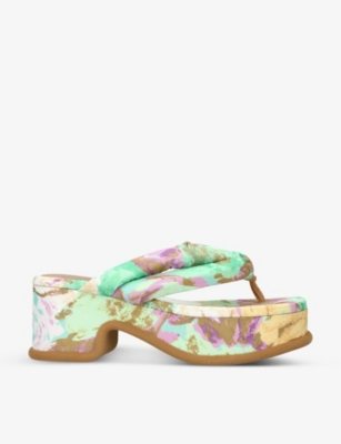 DRIES VAN NOTEN FLORAL-PRINT WOVEN PLATFORM SANDALS,69831004