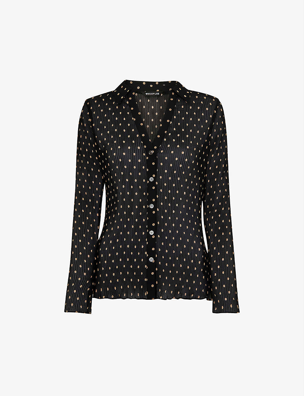 Whistles Womens Black Penny Plisse Spot-print Woven Shirt