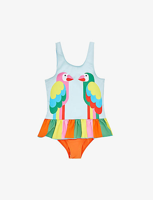 STELLA MCCARTNEY: Parrot-print frilled-waist swimsuit 4-12 years