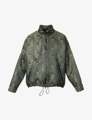 SONG FOR THE MUTE: Abstract-pattern toggle-hem oversized woven funnel jacket