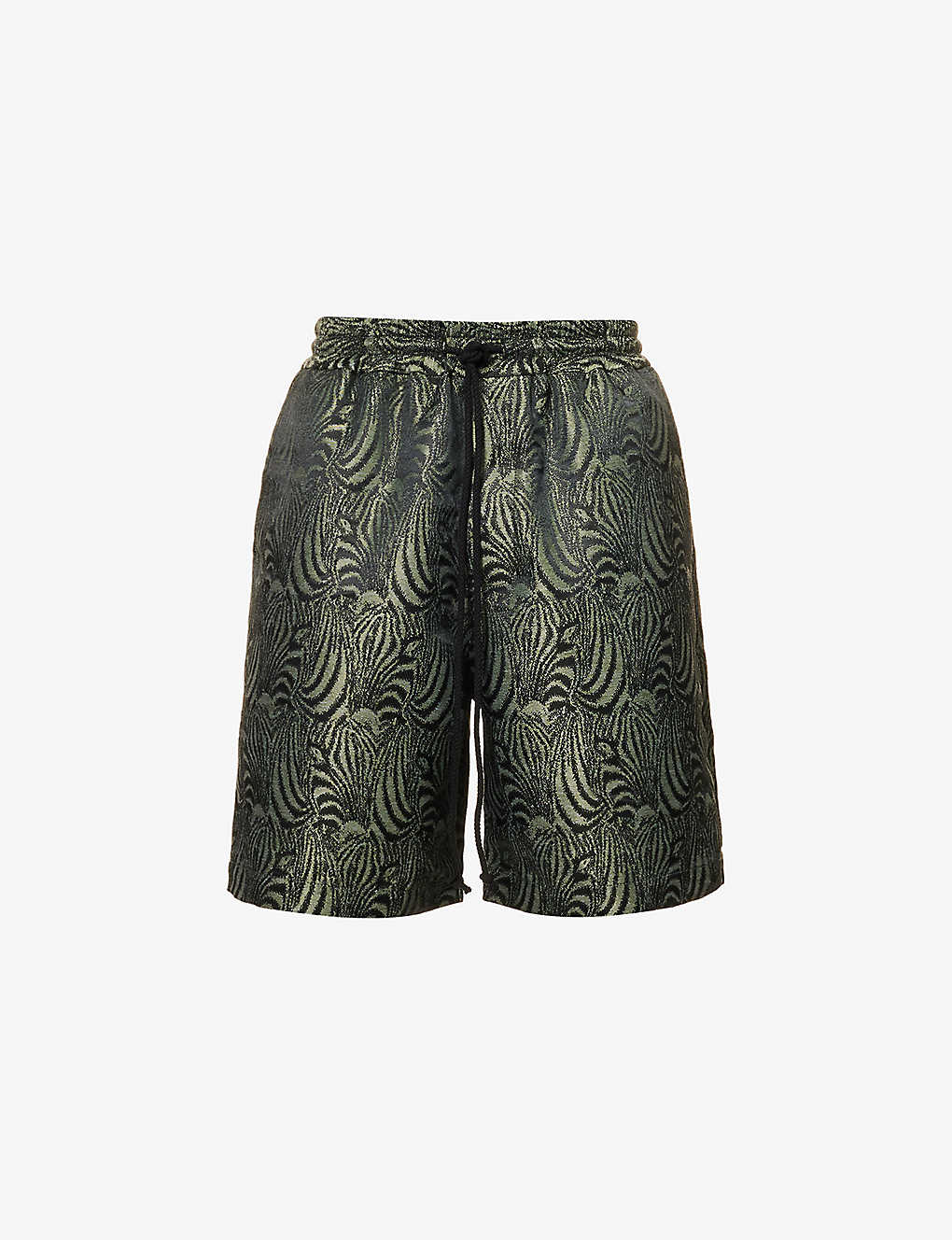 SONG FOR THE MUTE SONG FOR THE MUTE MEN'S GREEN ABSTRACT-PATTERN PLEATED MID-RISE WOVEN SHORTS,64581485