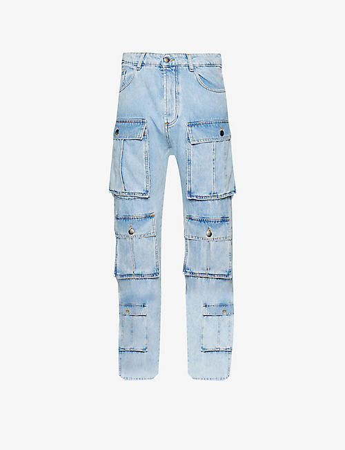 MSFTSREP: Flap-pocket contrast-stitch straight-leg regular-fit jeans