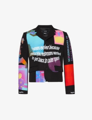 Msftsrep Mens Black Humans Evolved Graphic-print Regular-fit Stretch-woven Jacket In Black