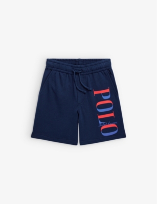 RALPH LAUREN RALPH LAUREN BOYS NEWPORT NAVY KIDS LOGO-PRINT DRAWSTRING-WAIST COTTON-TERRY SHORTS 6-14 YEARS,64590791