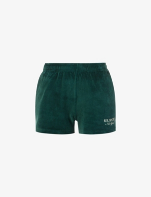 SPORTY AND RICH SPORTY & RICH WOMENS FOREST BRAND-EMBROIDERED ELASTICATED-WAIST COTTON SHORTS,64592719
