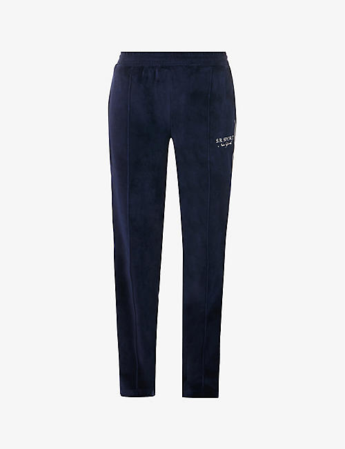 SPORTY & RICH: Brand-embroidered high-rise cotton jogging bottoms
