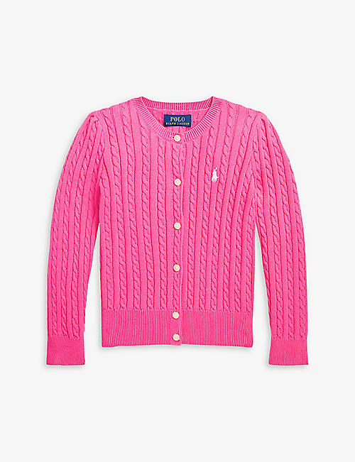 RALPH LAUREN: Pony-embroidered cable-knit cardigan 7-11 years