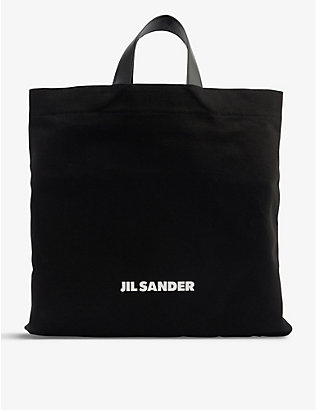 JIL SANDER: Logo-embellished cotton and linen-blend tote bag
