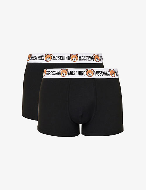 MOSCHINO: Logo waistband pack of two stretch-cotton trunks