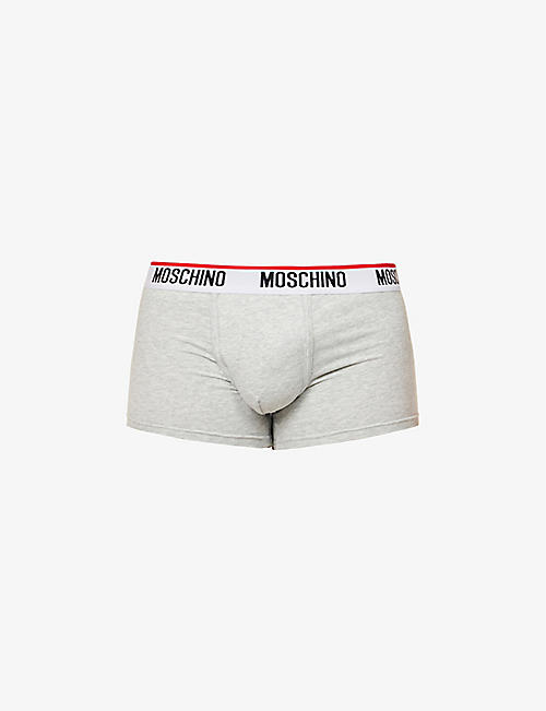 MOSCHINO: Contrast-trim logo-waistband pack of two stretch-cotton trunks