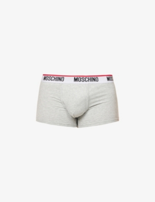 MOSCHINO MOSCHINO MEN'S GREY CONTRAST-TRIM LOGO-WAISTBAND PACK OF TWO STRETCH-COTTON TRUNKS,64607758