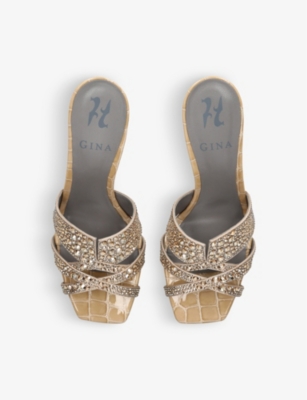Shop Gina Women's Beige Comb Opera Crystal-embellished Leather Heeled Sandals