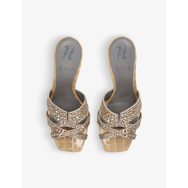 Shop Gina Womens Beige Comb Opera Crystal-embellished Leather Heeled Sandals