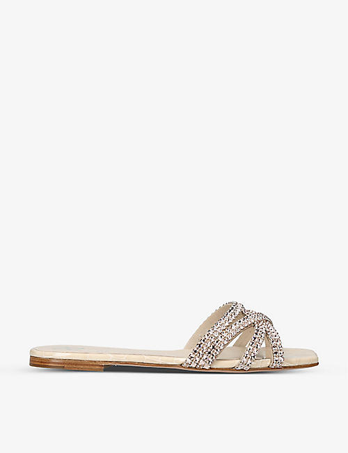GINA: Portland crystal-embellished croc-embossed leather sandals