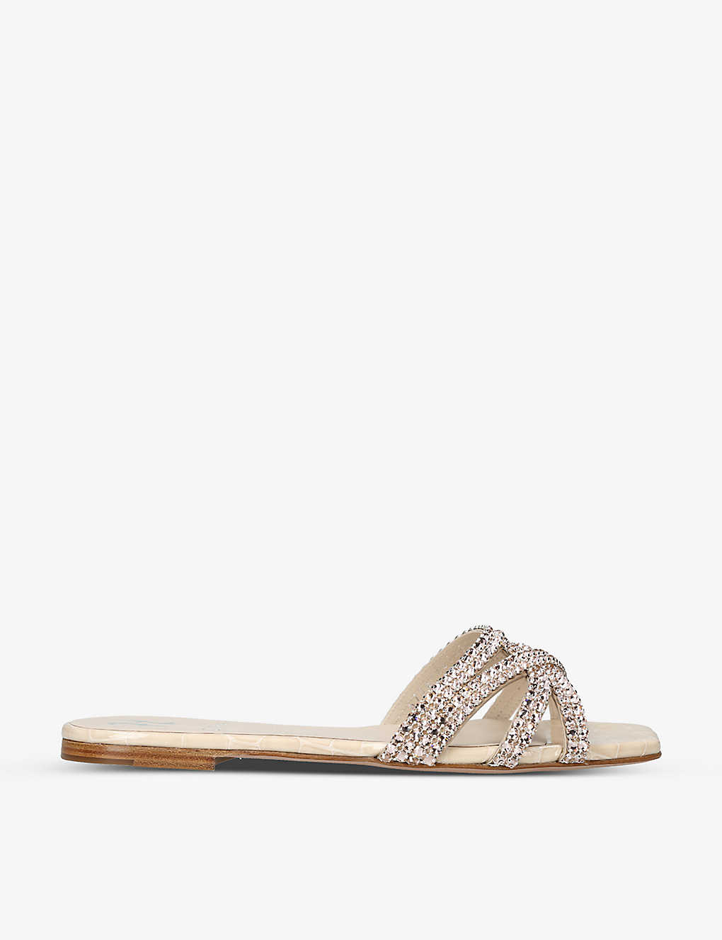 Gina Womens Beige Portland Crystal-embellished Croc-embossed Leather Sandals In White