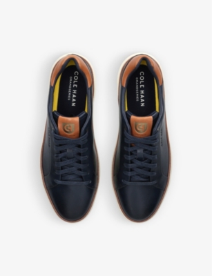 Shop Cole Haan Mens Blue/dark Grandprø Topspin Leather Low-top Trainers