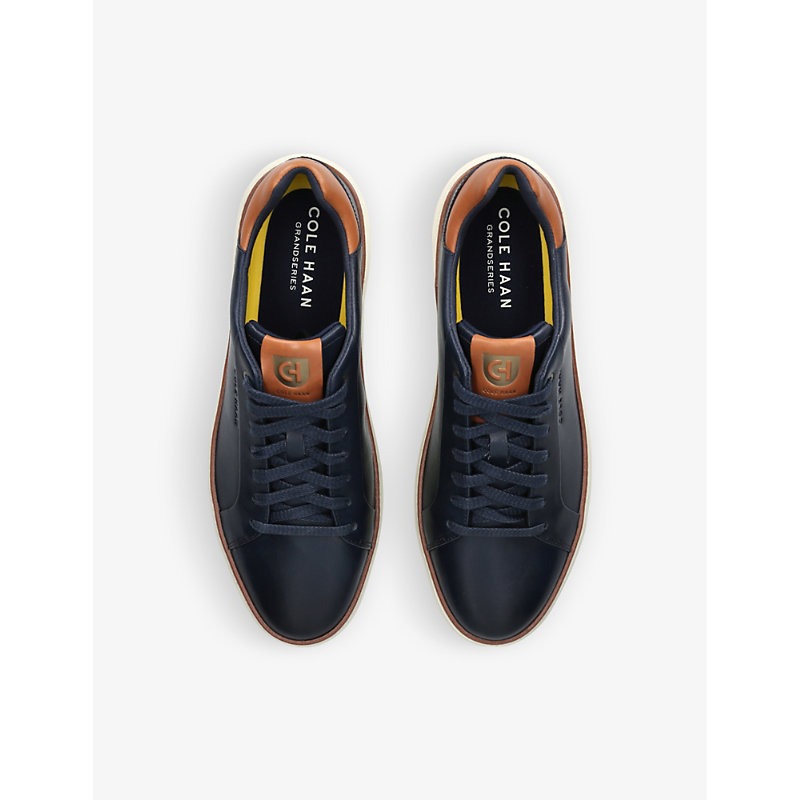 Shop Cole Haan Grandprø Topspin Leather Low-top Trainers In Blue/dark