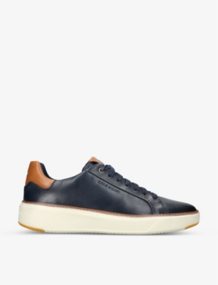 Shop Cole Haan Mens Blue/dark Grandprø Topspin Leather Low-top Trainers