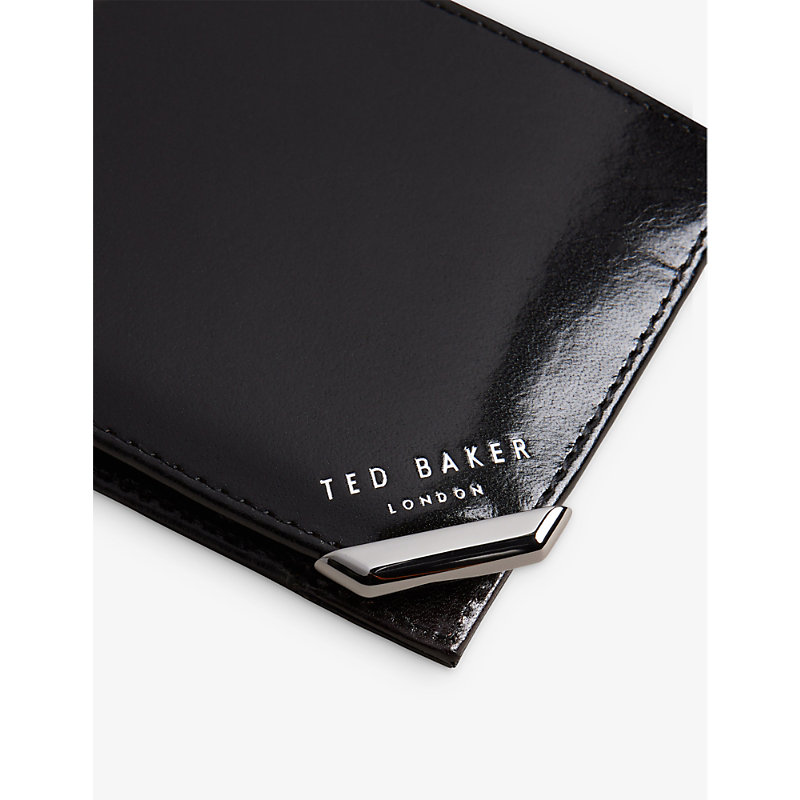 Shop Ted Baker Black Kornerr Logo-embossed Bifold Leather Wallet