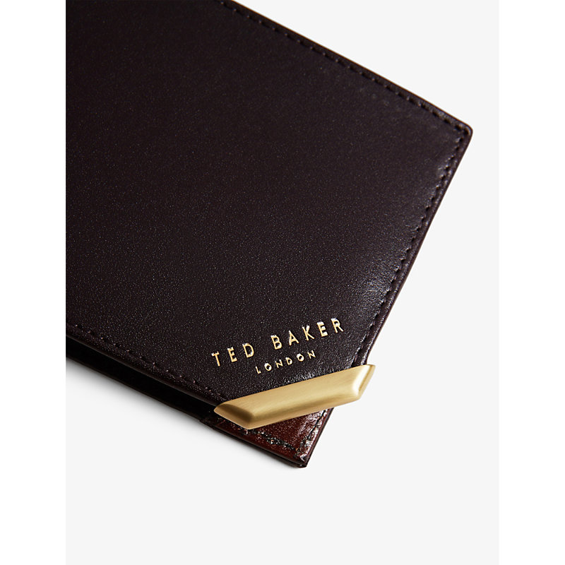 Shop Ted Baker Brn-choc Kornerr Logo-embossed Bifold Leather Wallet