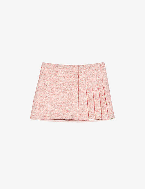 MAJE: Janello pleated mid-rise tweed mini skirt