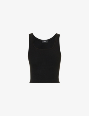 Wardrobe.nyc Ribbed Scoop Neck Sleeveless Crop Tank In Black