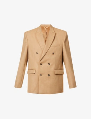 Wardrobe.nyc Double-breasted Wool Flannel Blazer In Camel