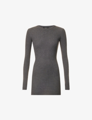 WARDdressing gown.NYC WARDROBE.NYC WOMEN'S CHARCOAL RIBBED ROUND-NECK WOOL MINI DRESS,64617634