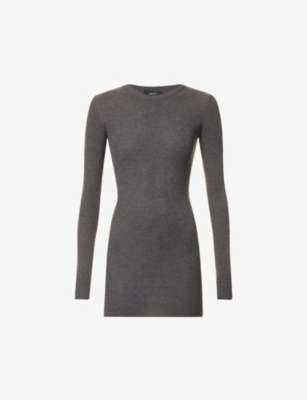 WARDROBE.NYC WARDROBE.NYC WOMEN'S CHARCOAL RIBBED ROUND-NECK WOOL MINI DRESS,64617634