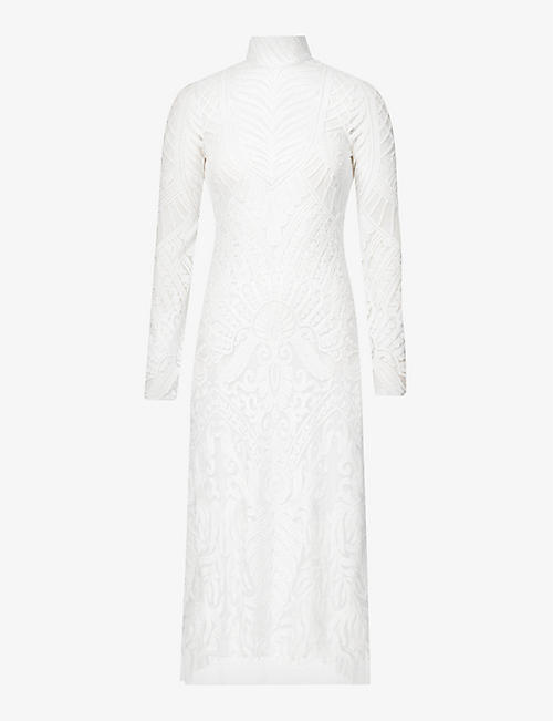 GALVAN LONDON: Borghese cut-out lace midi dress