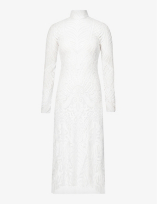 Galvan Borghese Lace Turtleneck Backless Midi Dress In 103offwhite