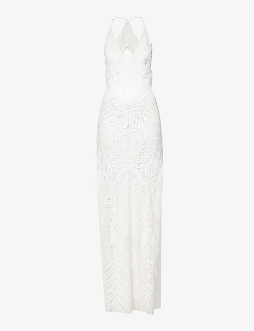 GALVAN LONDON: Borghese V-neck lace midi dress