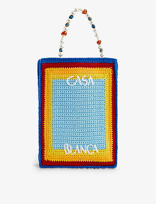 CASABLANCA: Beaded cotton-crochet tote bag
