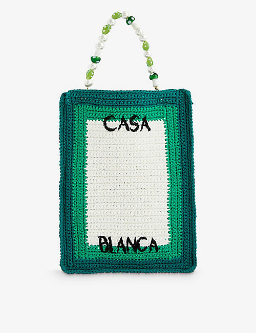 CASABLANCA: Beaded cotton-crochet tote bag
