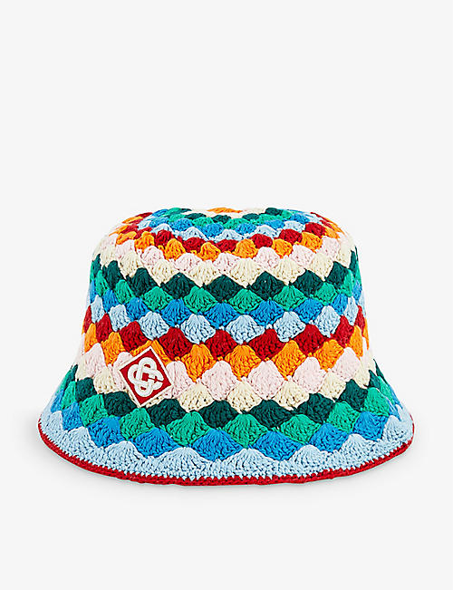 CASABLANCA: Shell-striped cotton-crochet bucket hat