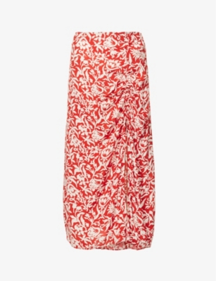 POLO RALPH LAUREN POLO RALPH LAUREN WOMEN'S 1329 SPRING LILY FLORAL FLORAL-PATTERN RUCHED WOVEN MIDI SKIRT,64621648