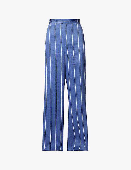 POLO RALPH LAUREN: Striped mid-rise wide-leg linen and cotton-blend trousers