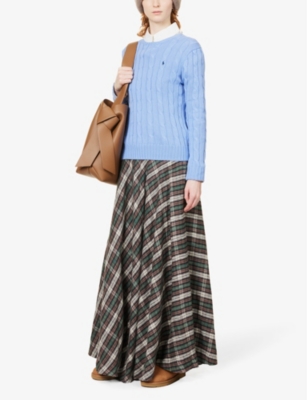 Polo Ralph Lauren Womens New Litchfield Blue Julianna Brand-embroidered Cable-knit Cotton Top In New Litchfield Blue