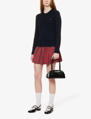 POLO RALPH LAUREN: Cable-knit brand-embroidered cotton cardigan