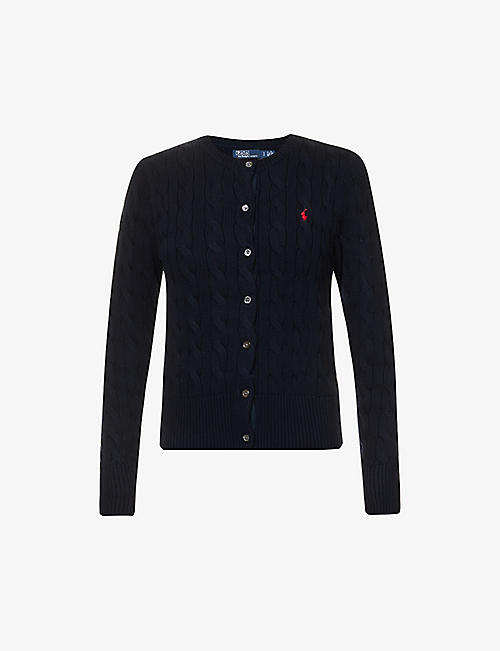 POLO RALPH LAUREN: Cable-knit brand-embroidered cotton cardigan