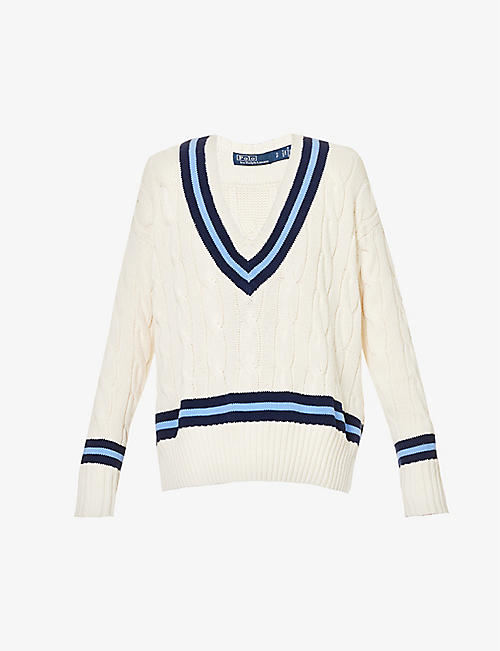 POLO RALPH LAUREN: Cricket relaxed-fit V-neck cable-knit jumper