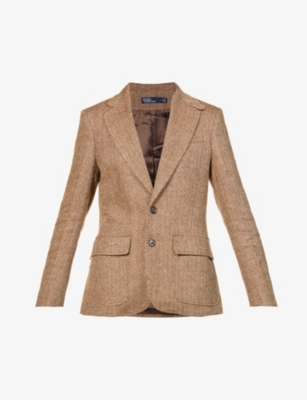 Polo Ralph Lauren Heritage Herringbone-pattern Linen-blend Blazer Jacket In Brown/cream Herringbone