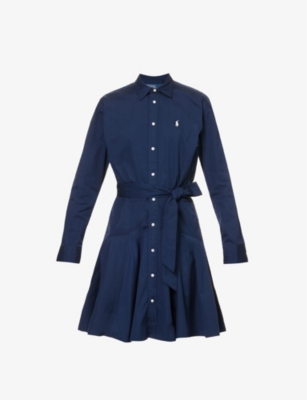Polo Ralph Lauren Pony Embroidered Shirt Dress In Newport Navy