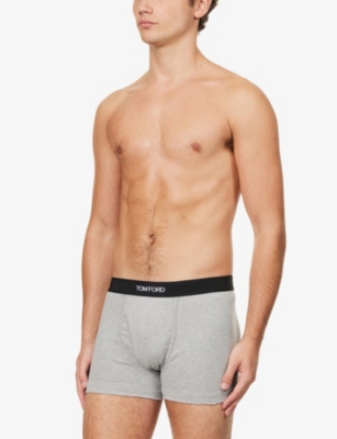 Shop Tom Ford Men's Grey Logo-waistband Stretch-cotton Boxers Pack Of Two
