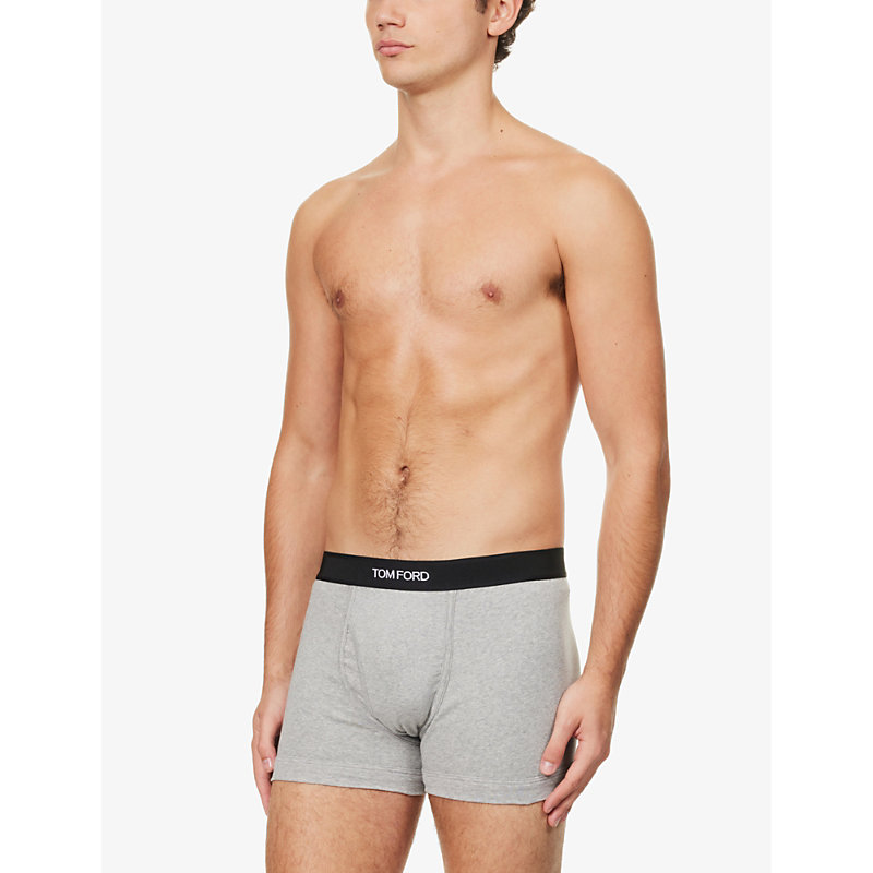 Shop Tom Ford Mens Grey Logo-waistband Stretch-cotton Boxers Pack Of Two