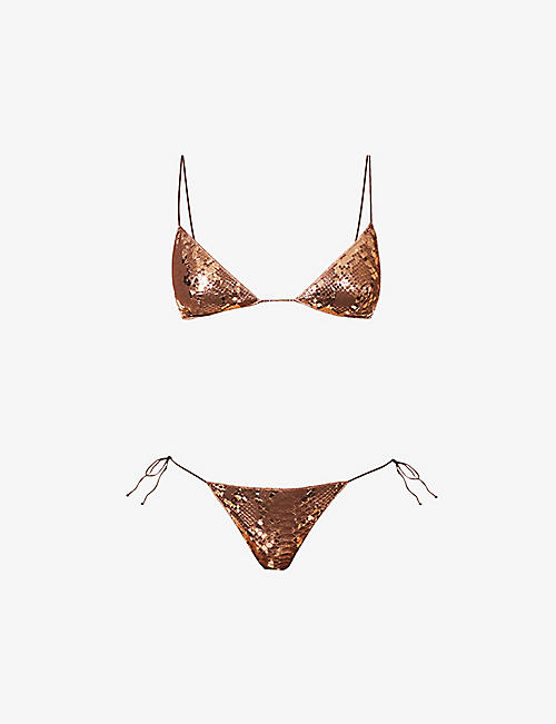 OSEREE: Metallic faux-python pattern triangle bikini