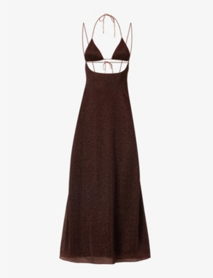 OSEREE OSEREE WOMEN'S CHOCOLATE LUMIÈRE METALLIC WOVEN MAXI DRESS,64627541