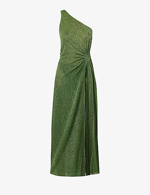 OSEREE: Lumière one-shoulder woven maxi dress