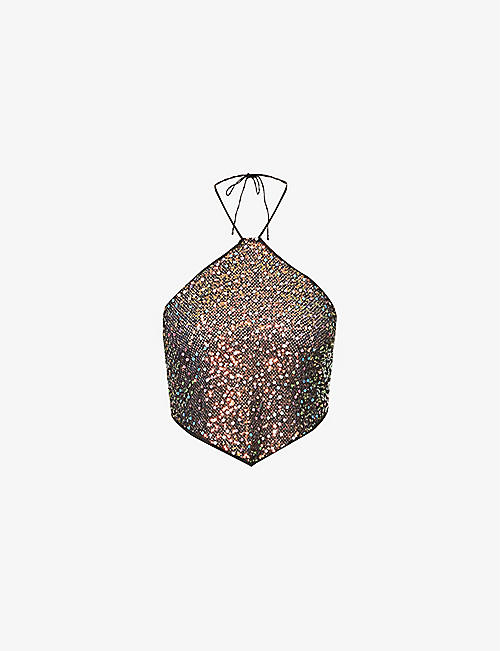 OSEREE: Netquins sequin-embellished woven top