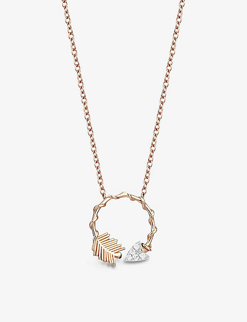 THE ALKEMISTRY: Kismet by Milka Circle Arrow 14ct rose-gold and 0.02ct diamond necklace